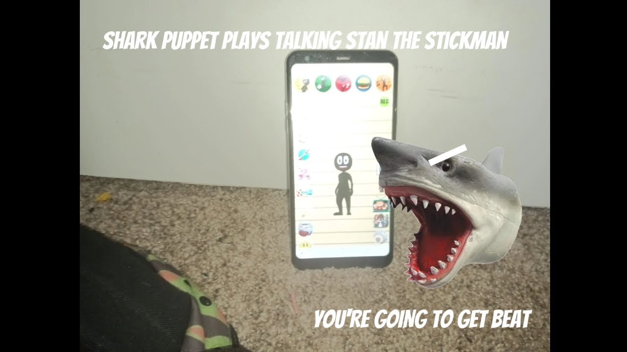 Shark puppet plays talking Stan the stickman