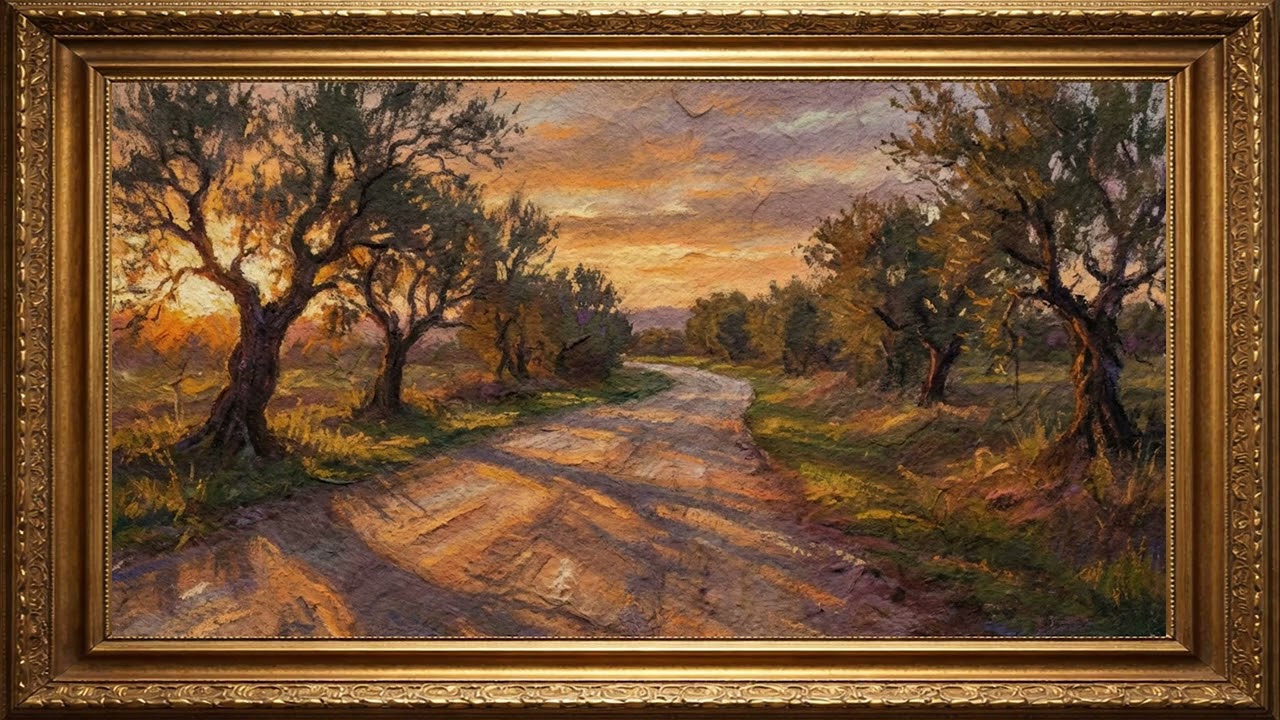 Sunset Path Through the Olive Grove | 4K Tranquil Countryside Frame TV Art Display