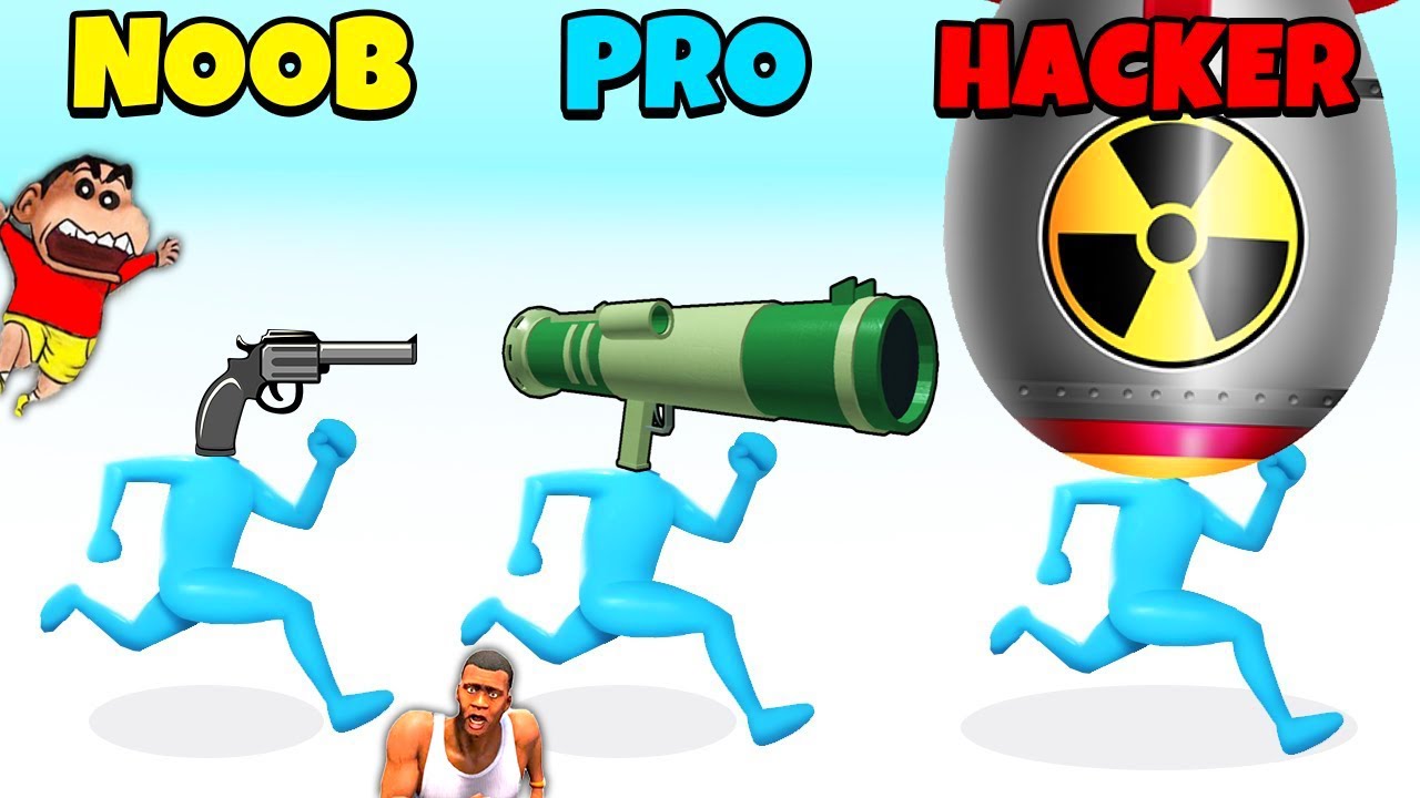 SHINCHAN and CHOP having GUN HEADS | NOOB vs PRO vs HACKER | AMAAN-T