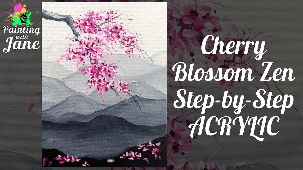 Cherry Blossom Zen - Step by Step Free Acrylic Painting Lesson