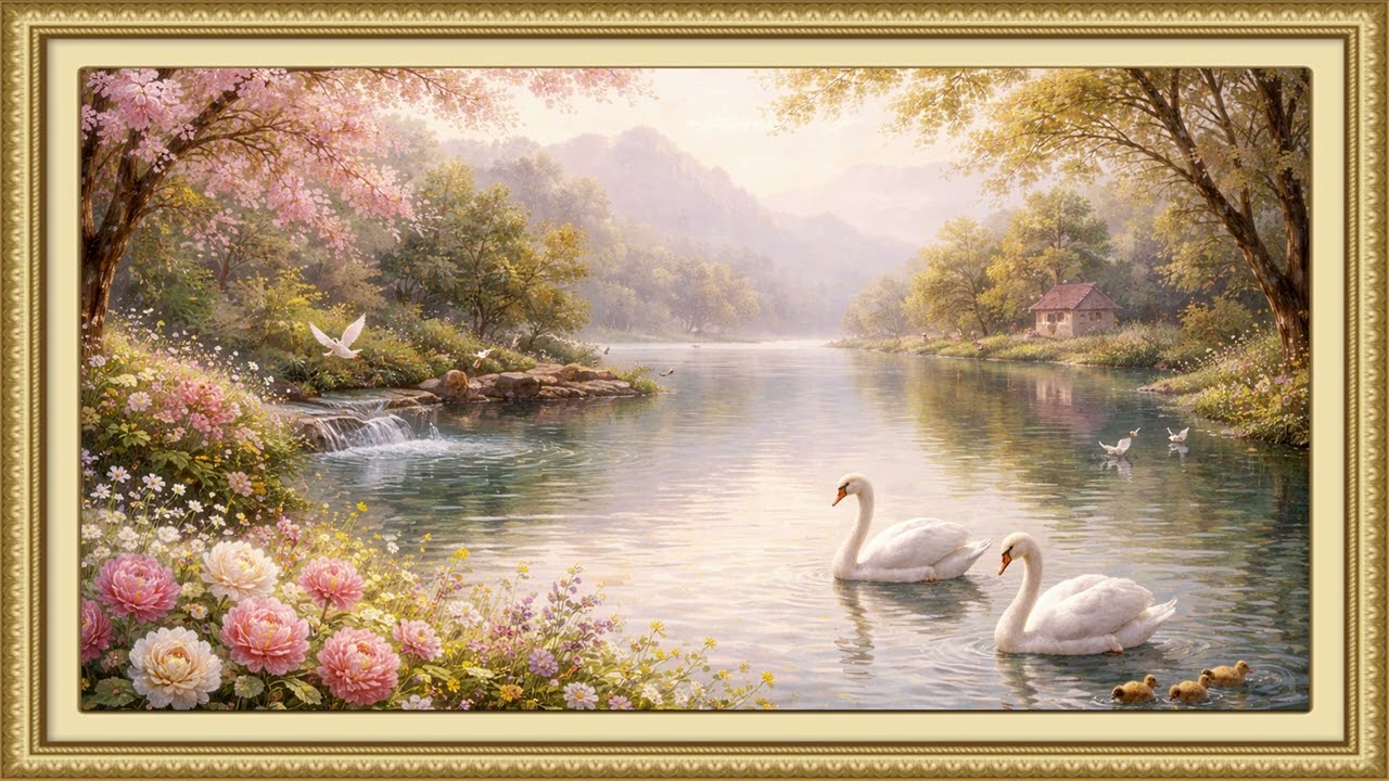 Lakeside Morning with Swans | Ambient Art 4k Displays