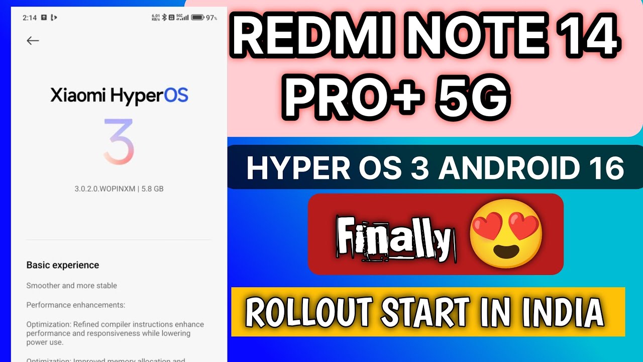 FINALLY REDMI NOTE 14 PRO+ 5G : HYPER OS 3 ANDROID 16 UPDATE RELEASED WITH NEW FEATURES 