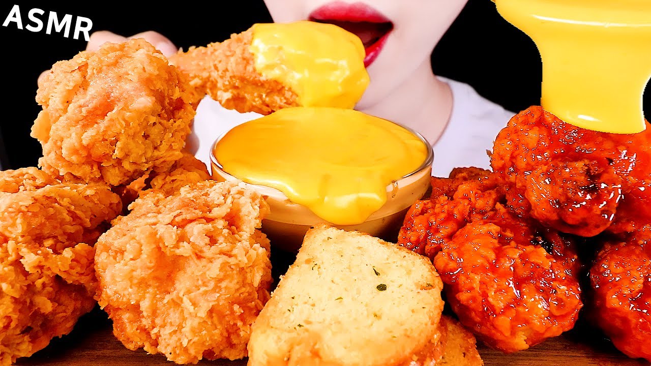 ASMR SPICY FRIED CHICKENS, CHEESE SAUCE 황금올리브 후라이드&양념치킨, 치즈소스 EATING SOUNDS MUKBANG 먹방