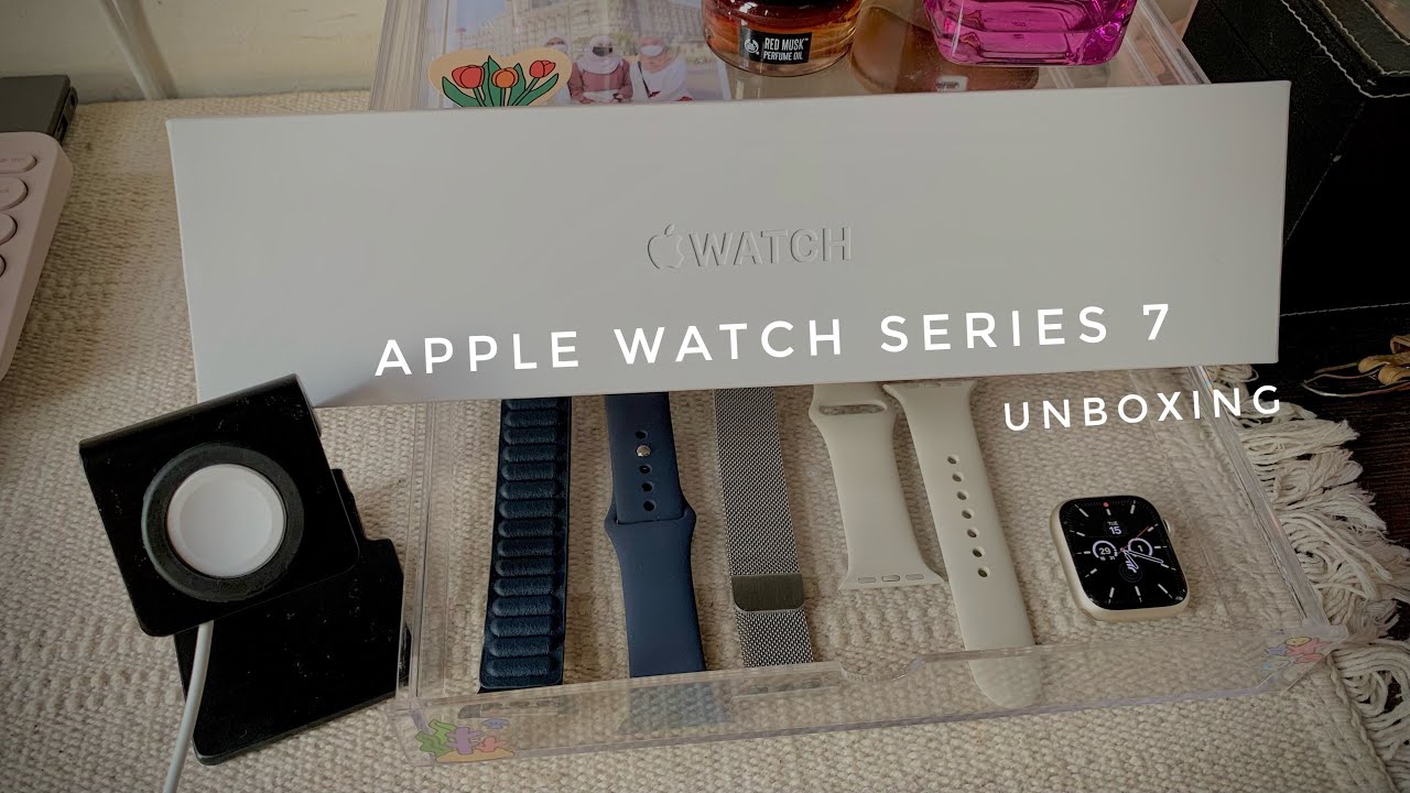Apple watch series 7 starlight unboxing & accessories | watch bands,straps | aesthetic