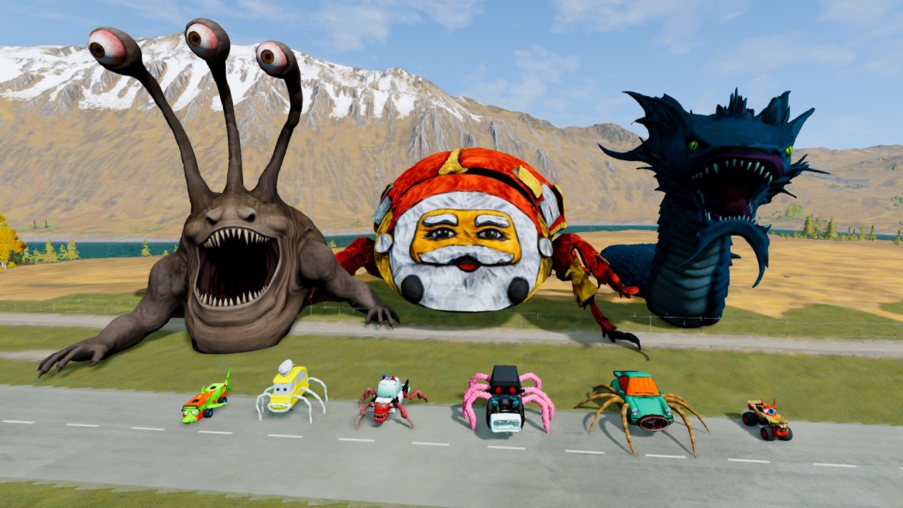 ALL MONSTERS Big & Small Cars with NEW GOOGOOGAGA CENTAUR & SEA SERPENT – BeamNG Drive