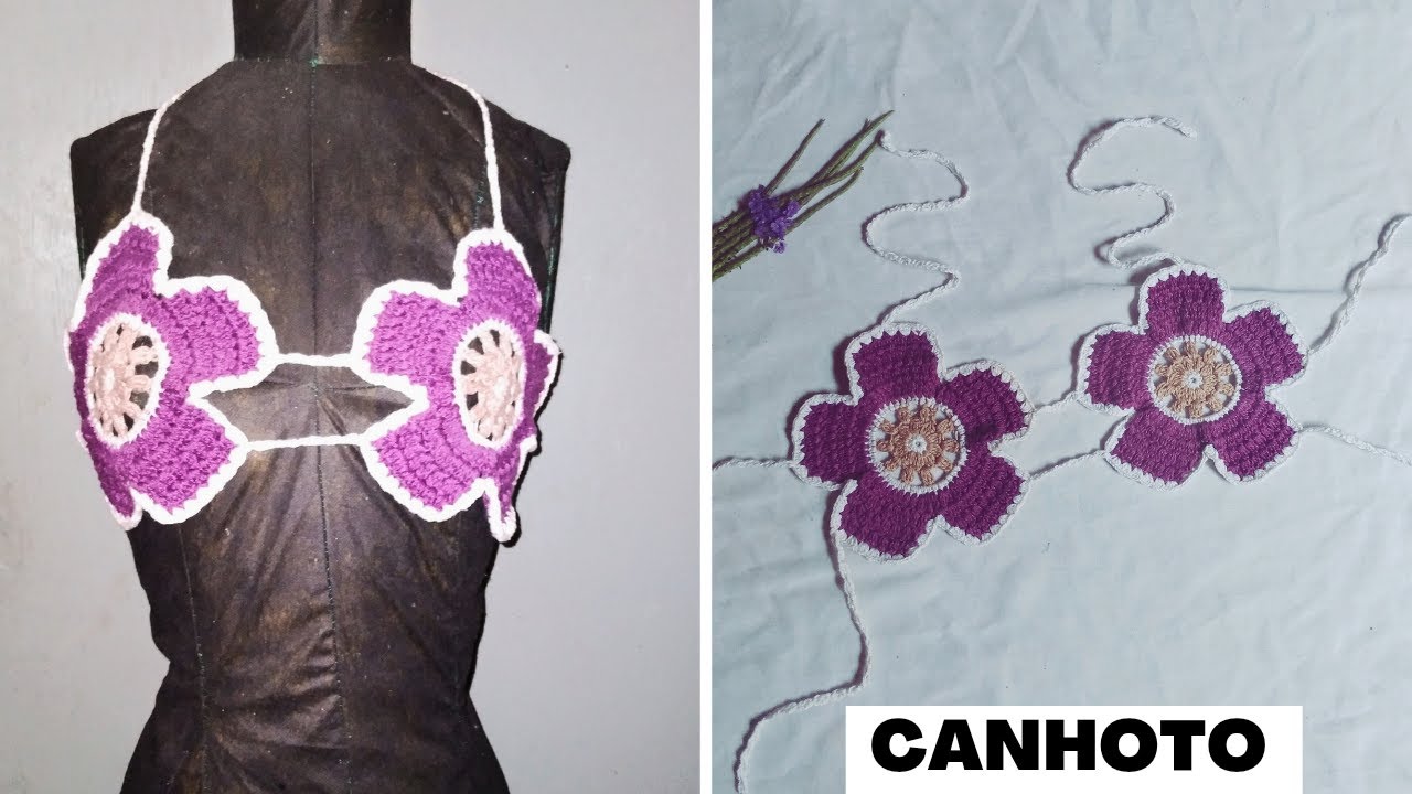 [Canhoto ] Top/Biquíni  Flor de Crochê