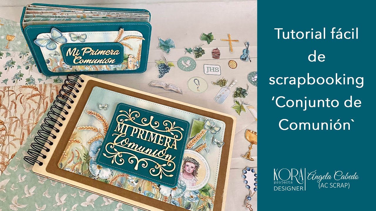 Tutorial: álbum de Primera Comunión con añillas. Scrapbooking. Kora Projects.