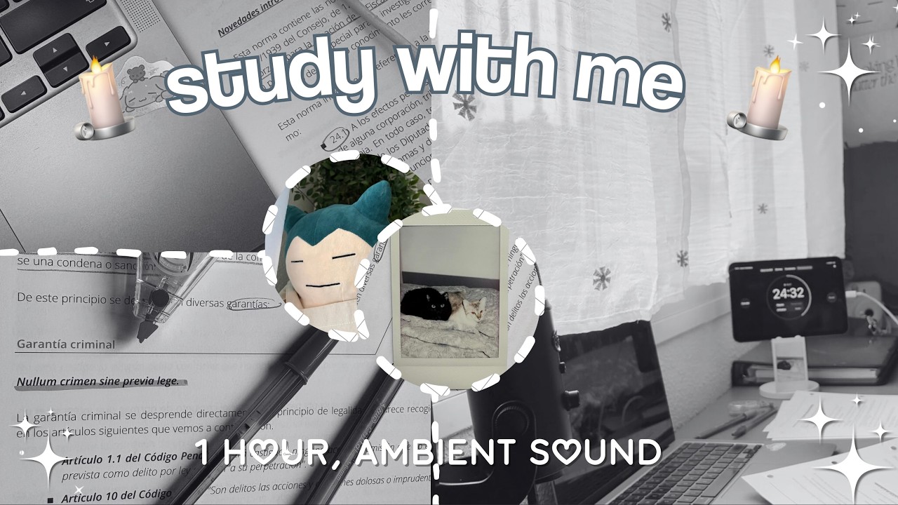 1 HOUR real time study with me (no music) 💚 iPad timer + bg noise // prison opposition student 📚