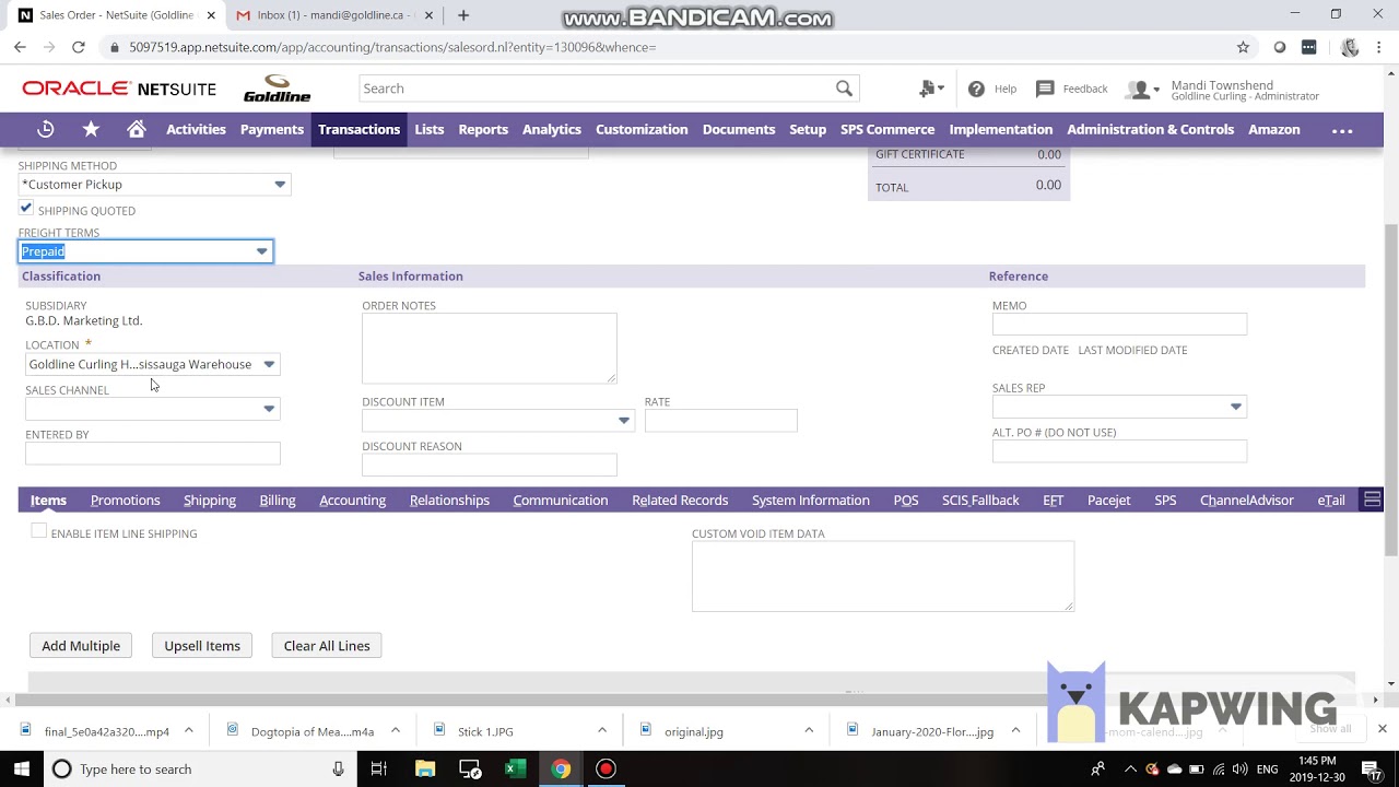 NETSUITE: Entering in a SALES ORDER