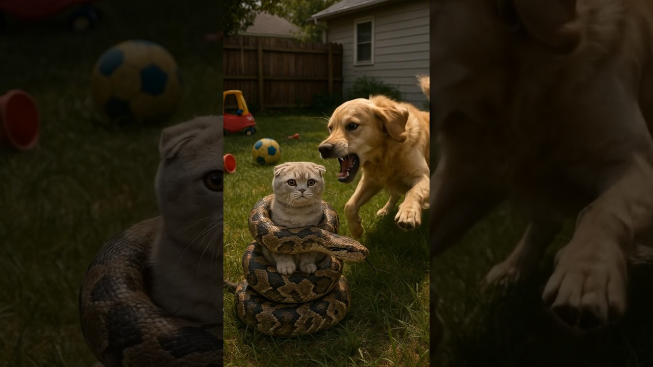 Golden Retriever Hero Saves Kitten from Giant Python | Dramatic Animal Rescue #animalrescue