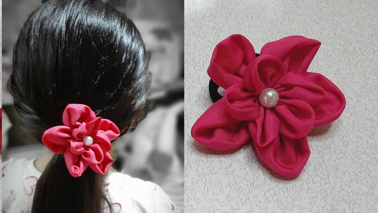 DIY Coletero con flor fácil/easy flower scrunchie￼￼