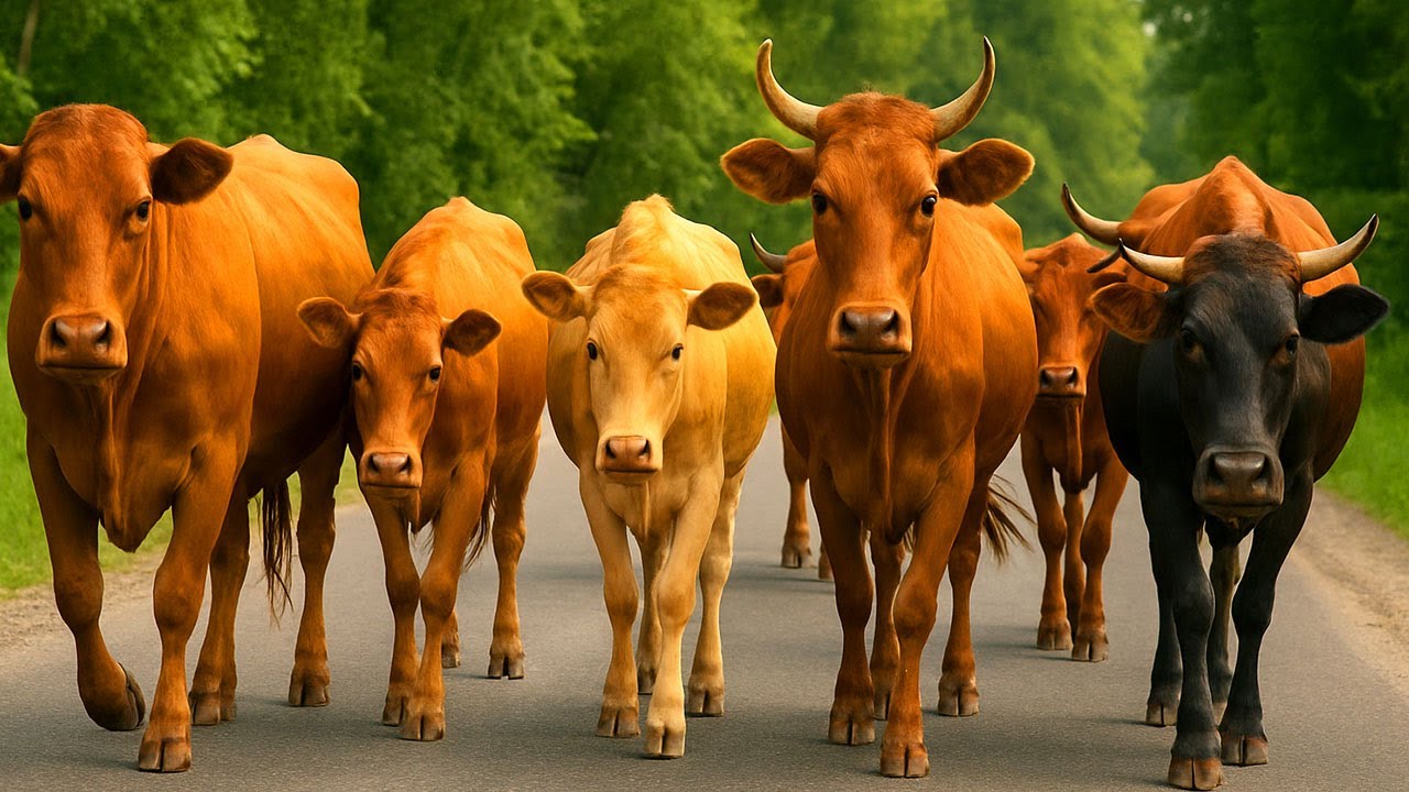 Puluhan Kerumunan Gembala Sapi Lucu Berlarian Di Ladang Warga Menyelusuri Jalan Pasar Melaju Kandang