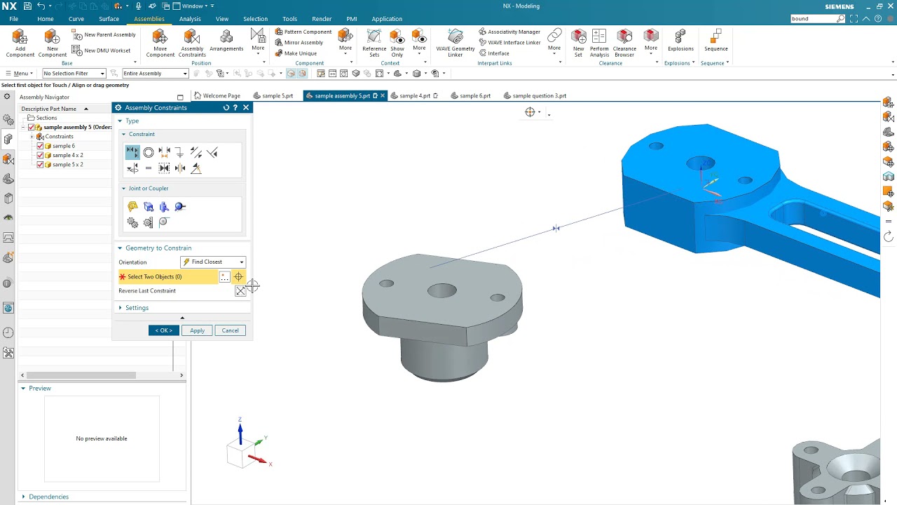 Assembly of NX 3D data using NX Assembly Constraints
