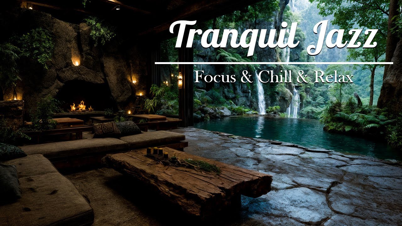 Mystic Mountain Lounge 🌿 | Relaxing Bossa Nova Jazz & Waterfall Ambience for Calm Focus