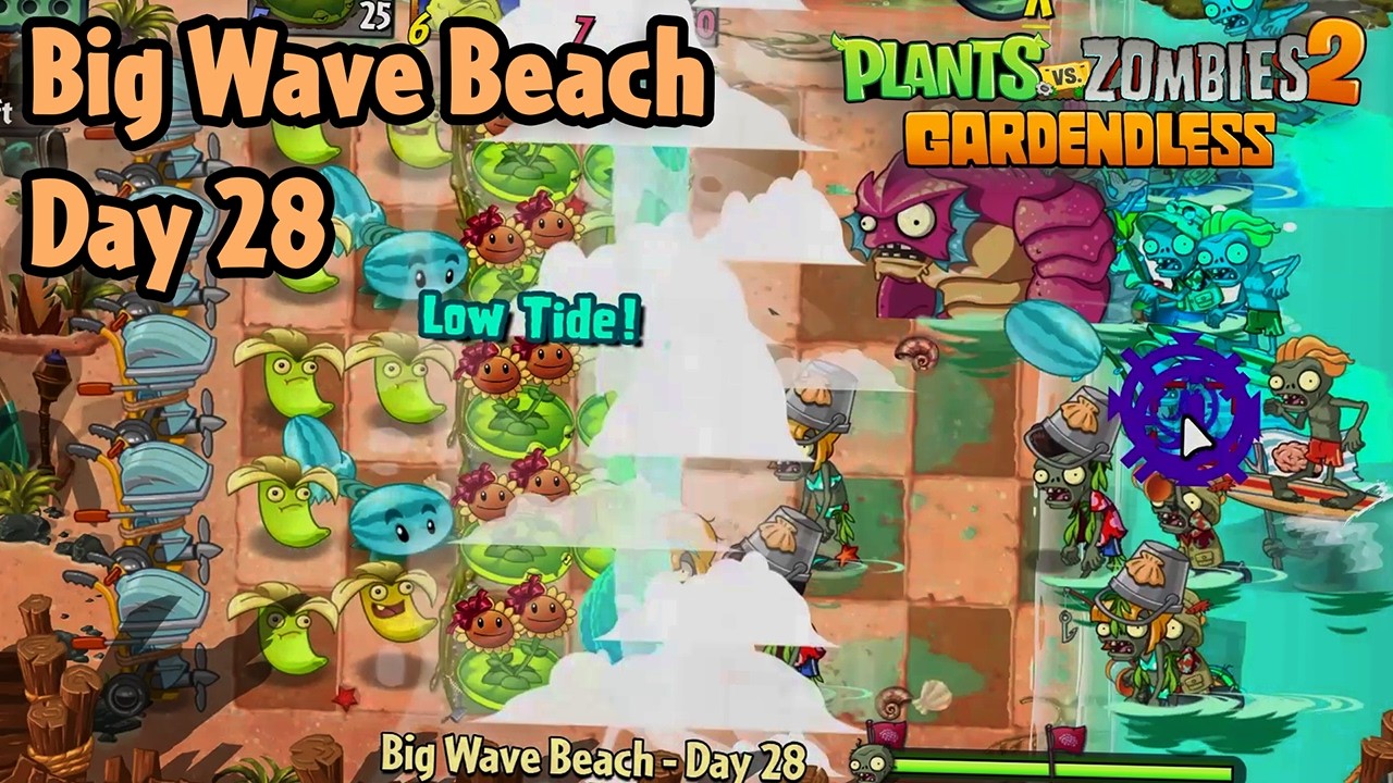 Big Wave Beach - Day 28 [PC] (Hardest difficulty) | Plants vs Zombies 2 Gardendless