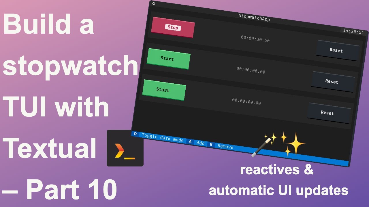 Textual stopwatch tutorial 10 – reactive attributes and automatic UI updates