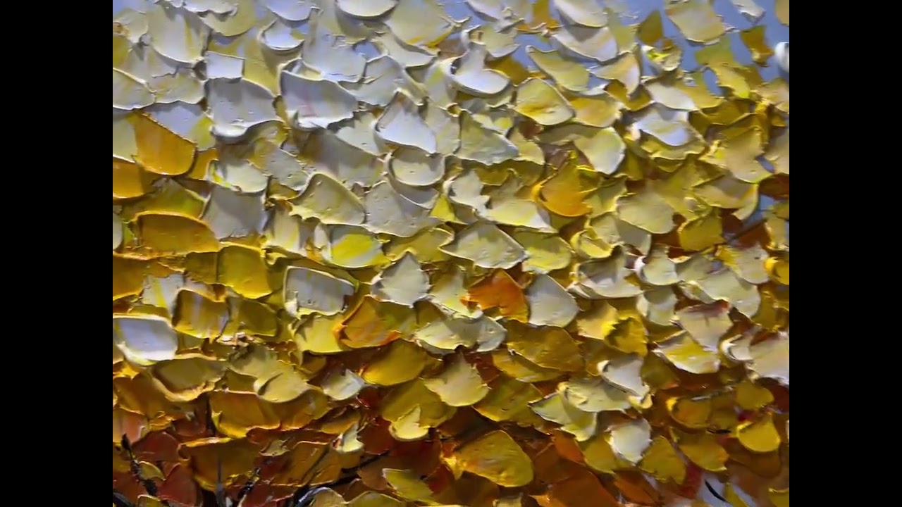 Original Blooming Golden Tree Oil Painting, Large Abstract Tree of Life Painting, Texture Wall Art