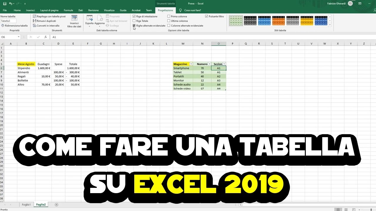 Come fare una tabella su Excel 2019