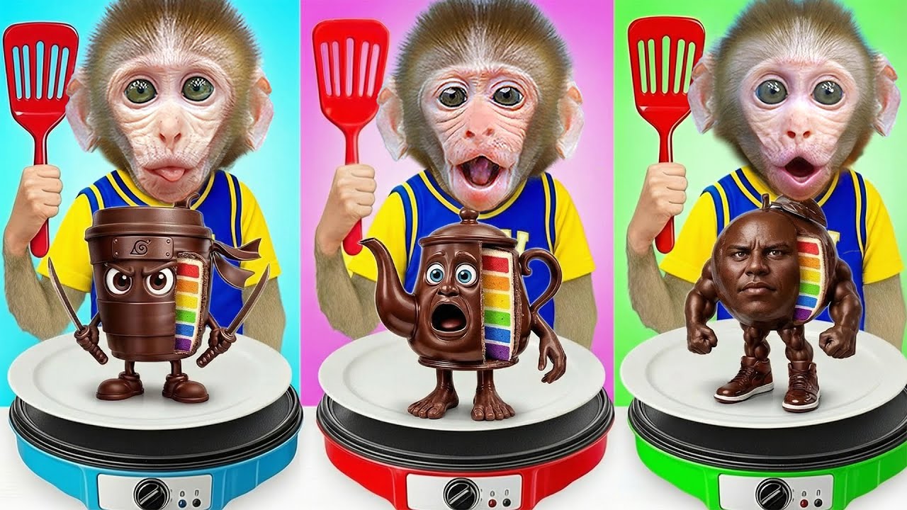 Macaco JOJI faz gelatina arco &iacute;ris e chocolate food challenge com macaquinho | JOJI Em Portugu&ecirc;s