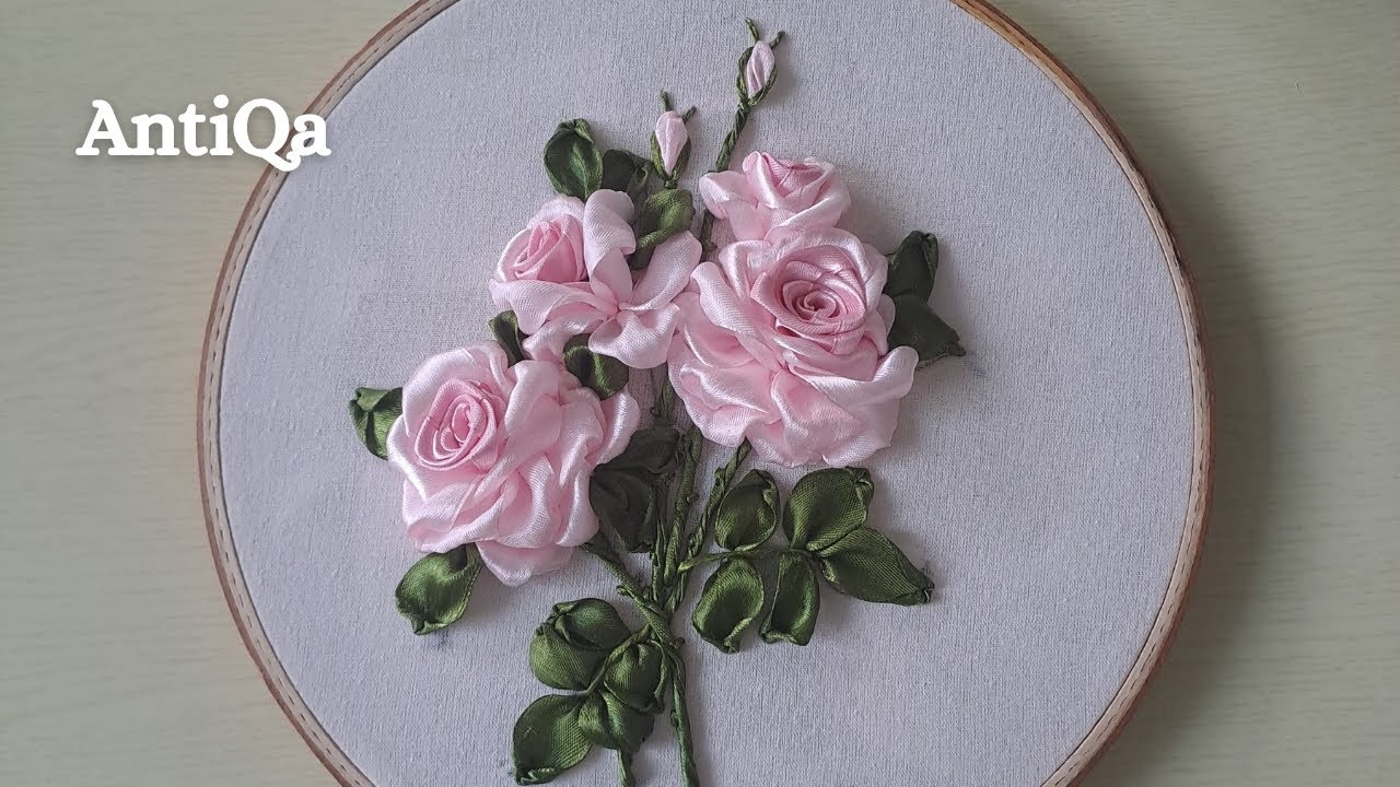 Pink rose ribbon embroidery tutorial