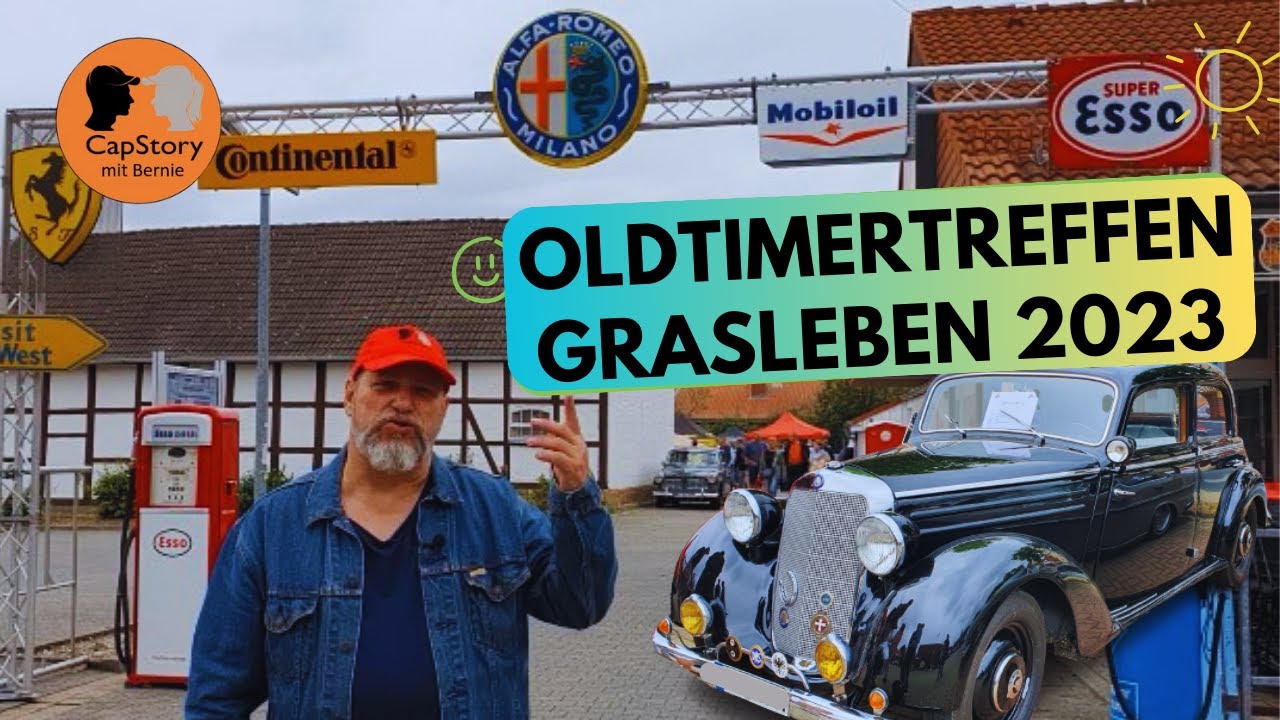 Oldtimertreffen in Grasleben nähe Helmstedt-Juli 2023. Auto, Trecker, Feuerwehr Fahrzeuge, im Dorf