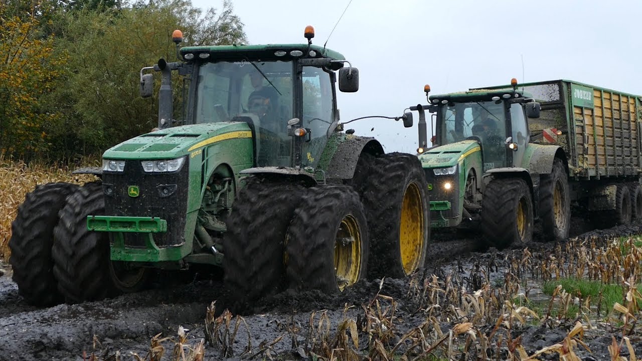 Mais Hakselen 2017 | Extreme Mudding | John Deere 8310R, 8370R, 8530 & 8600i Gets Stuck