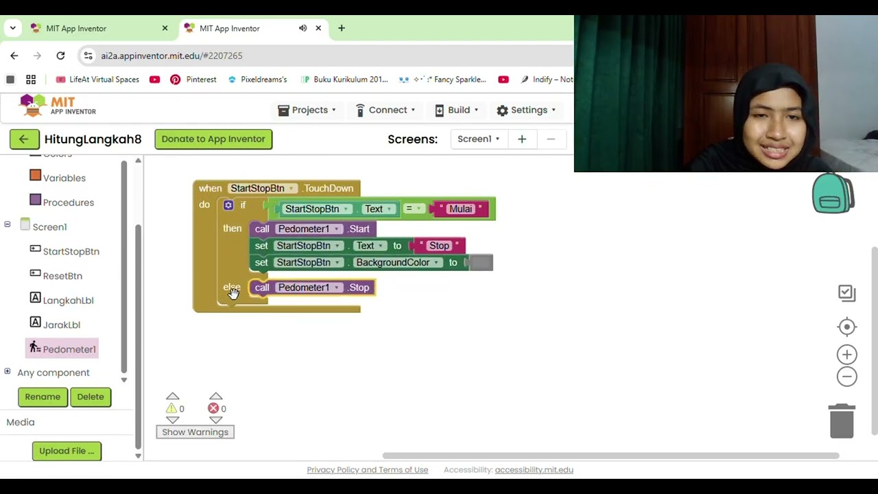 TUGAS INFORMATIKA MIT APP INVENTOR - HITUNG LANGKAH | by:Malika Indira Nessa