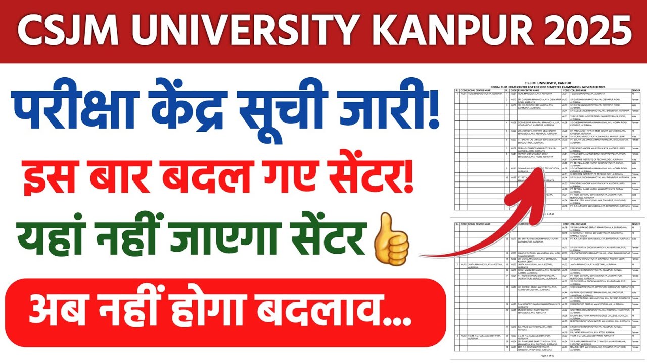 CSJM UNIVERSITY KANPUR EXAM 2025 | Exam Centre List 2025 | Where will the papers be held this tim...