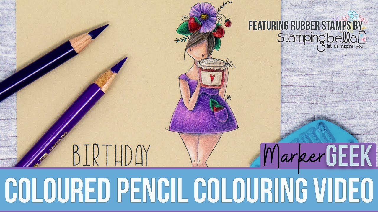 Coloured Pencil Colouring Curvy Girl loves Jam Stamping Bella rubber stamp set