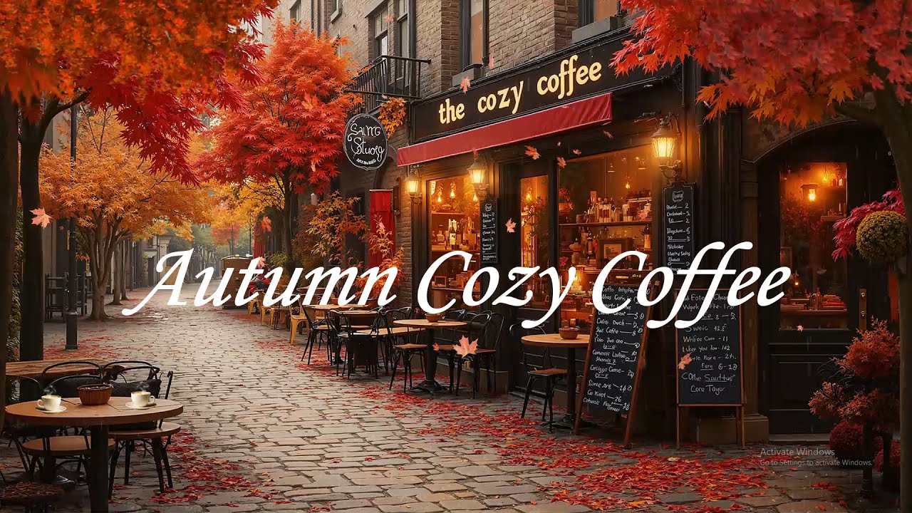 ☕Peaceful Autumn Coffee Shop Street🍂| Soft Gentle Jazz Harmony | Calm, Study & Relax Music