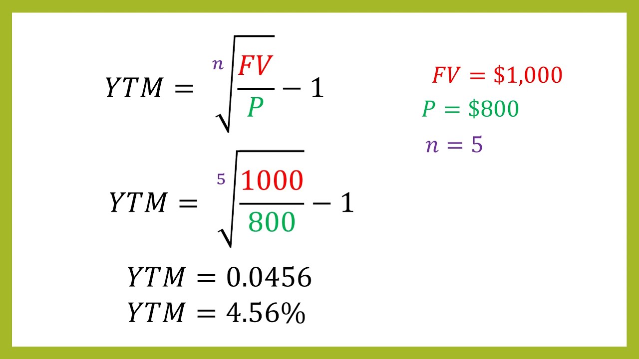 How to Calculate The Yield To Maturity of A Zero Coupon Bond