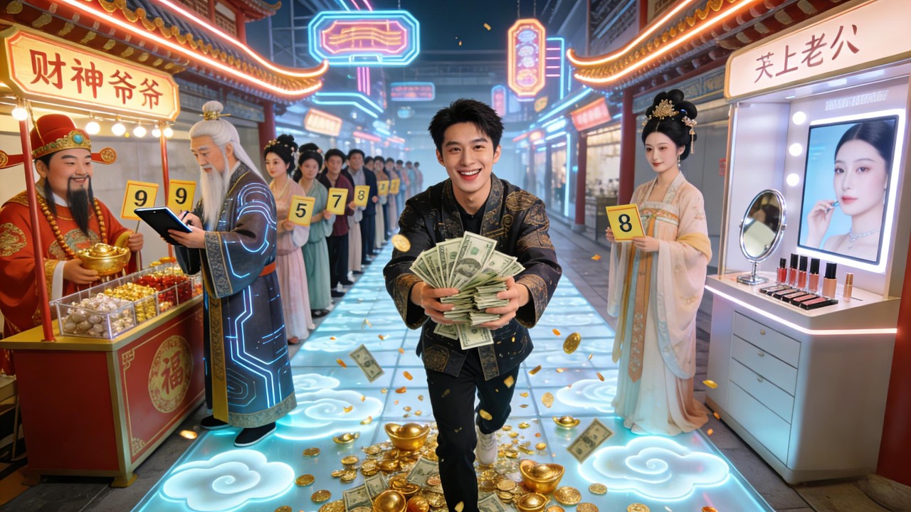小夥在天庭開商業街！財神抽獎活動，老君賣仙丹，嫦娥賣化妝品，賺神仙的錢爽翻天！#首發新劇 #無腦劇 #完結短劇