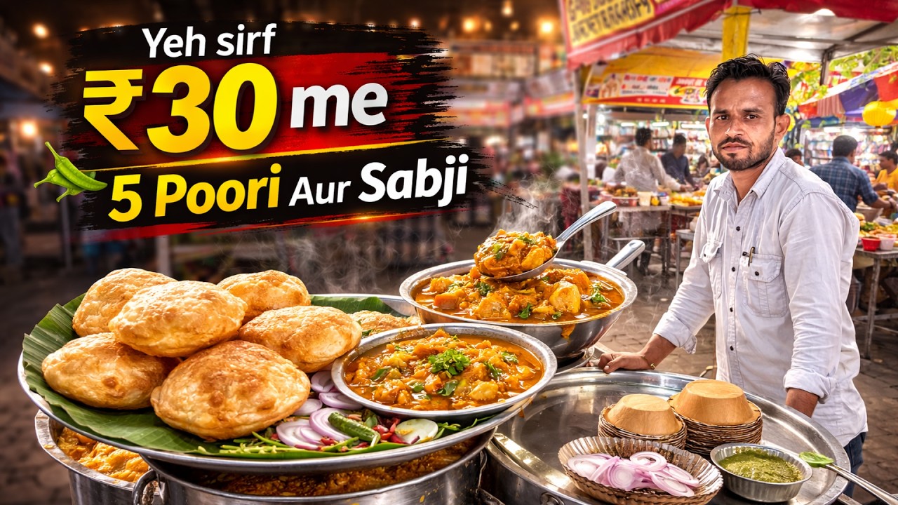 Sirf ₹30 Me 5 Poori Sabji 😱 | Shyam Kachodi Poori Sabji Wale Cart | Laxmi Nagar #chillitadka