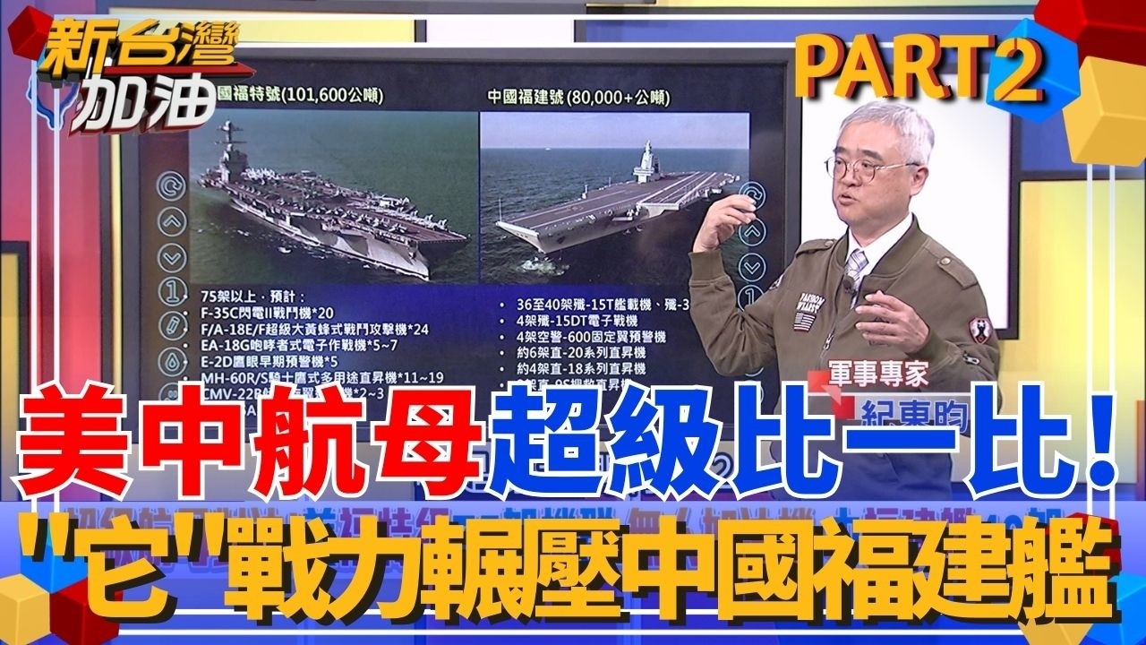 美中航母超級比一比！新一代超級戰艦甘迺迪號 戰力輾壓中國福建艦？揭中國航母致命缺點！燒水48H才能出動？耗油量大.補給線成弱點？｜許貴雅主持｜【新台灣加油 PART2】20260220｜三立新聞台