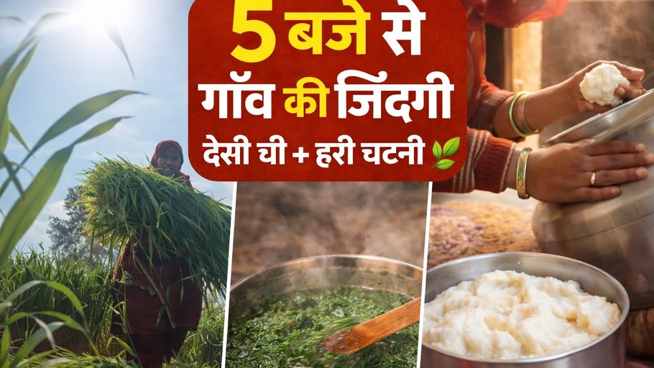 सुबह 5 बजे से गांव का पूरा रूटीन 😍 | देसी घी कैसे निकालते हैं? हरी चटनी और खेत का काम | Village Vlog