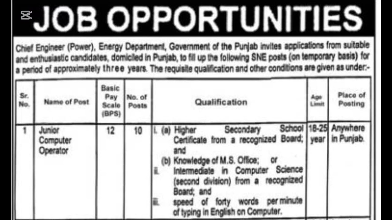 Junior Computer Operator Jobs#Chief Power Energy Department#Last#12-06-2025#👉#www.jobs.punjab.gov.pk