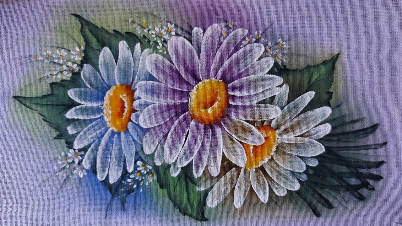 Pintura de margaridas em pano de prato
