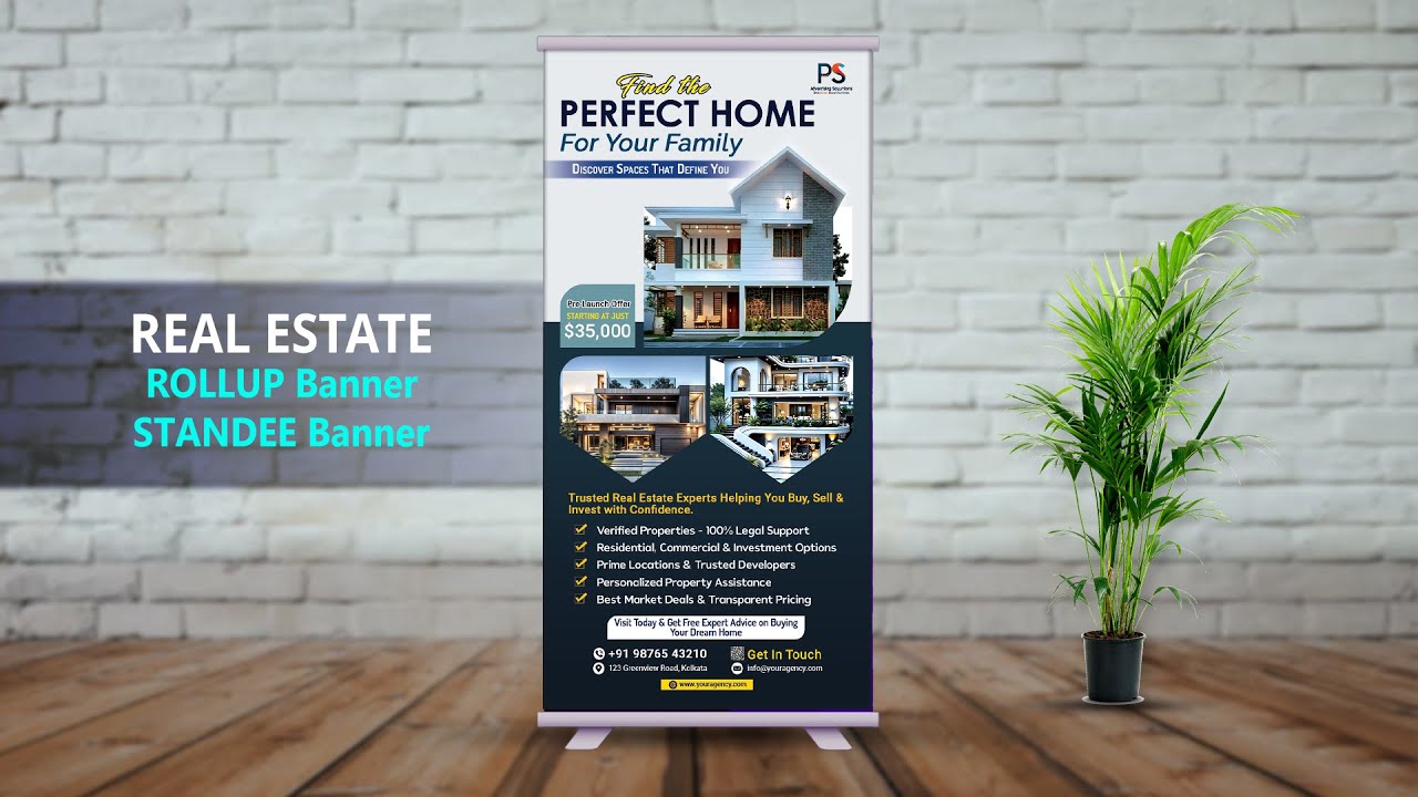 Real Estate Roll Up Banner Design | Standee Banner Design | Pullup Banner Design | Photoshop