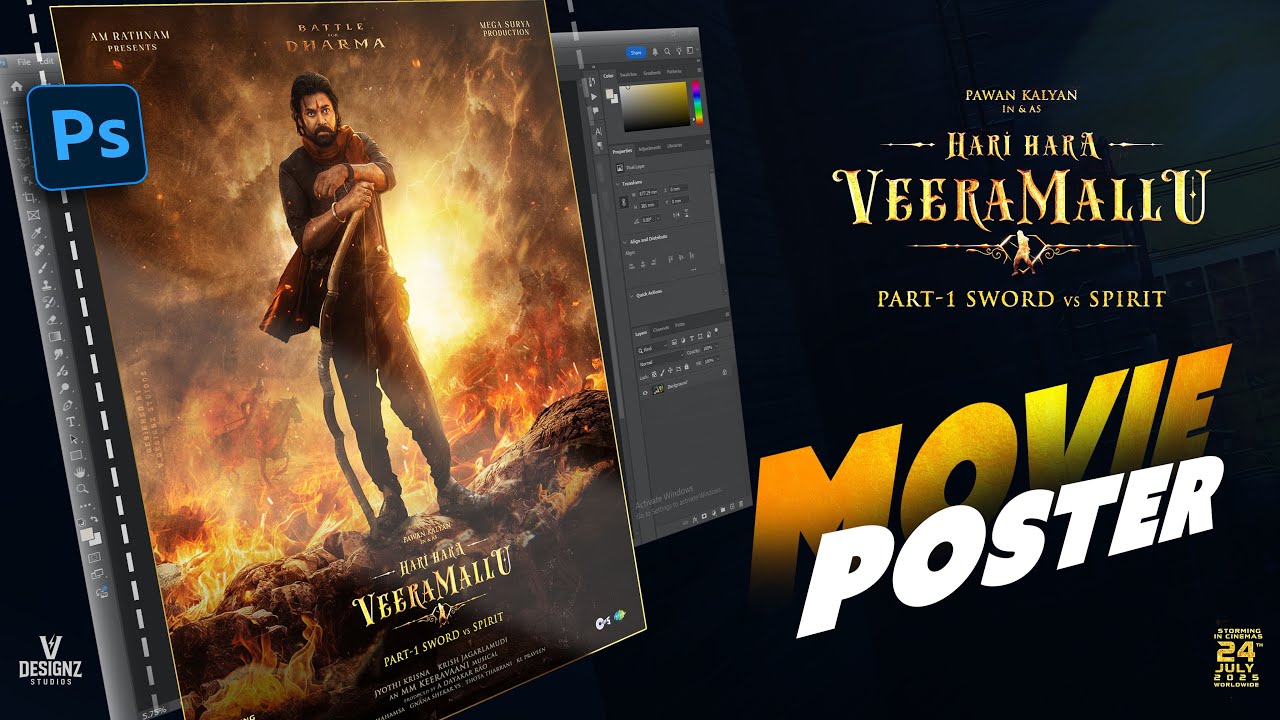 Making a HOLLYWOOD LEVEL  Hari Hara Veera Mallu Fan Poster | Photoshop Speed Art | Powerstar