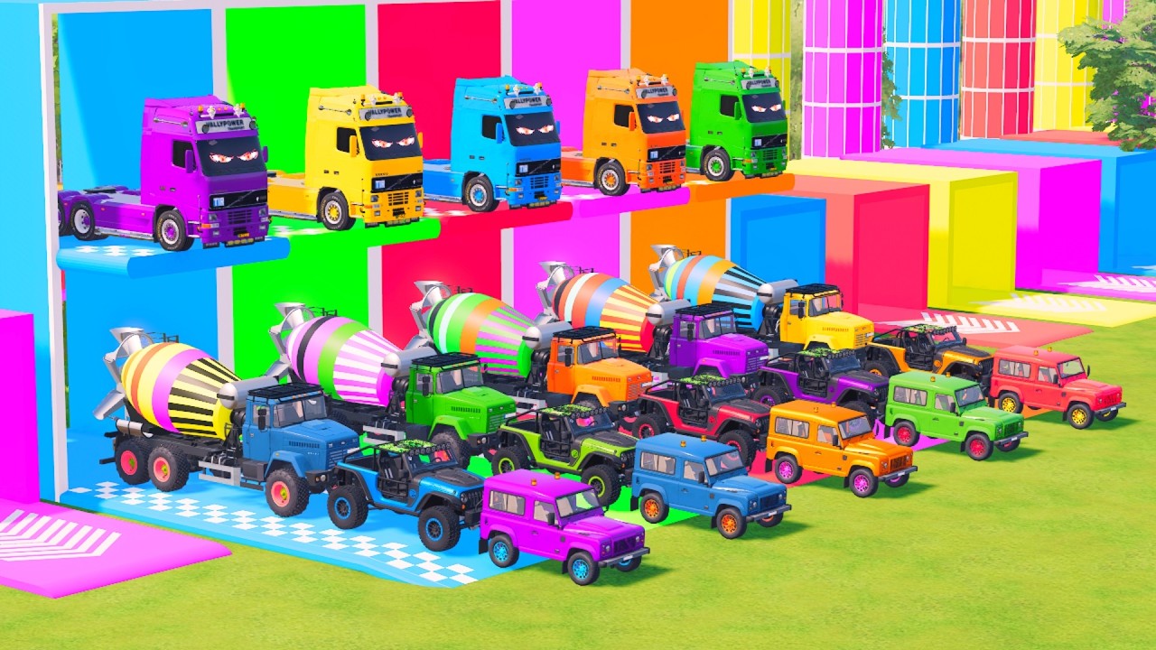 TRANSPORTING POLICE CARS, AMBULANCE, FIRE TRUCK, COLORFUL CARS WITH JEEP#90 - FARMING SIMULATOR 22!