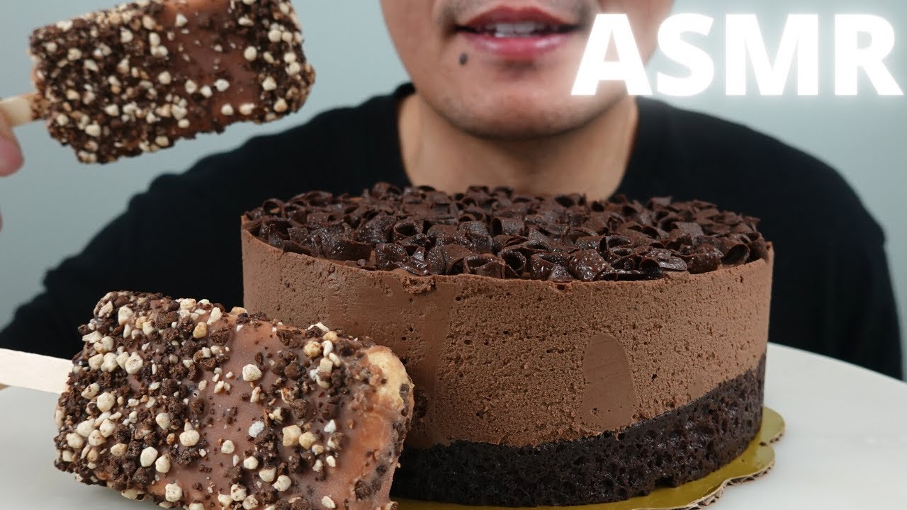 ASMR | Belgian Chocolate Mousse Cake + Reese's Ice Cream Bar | The Hangry Mole