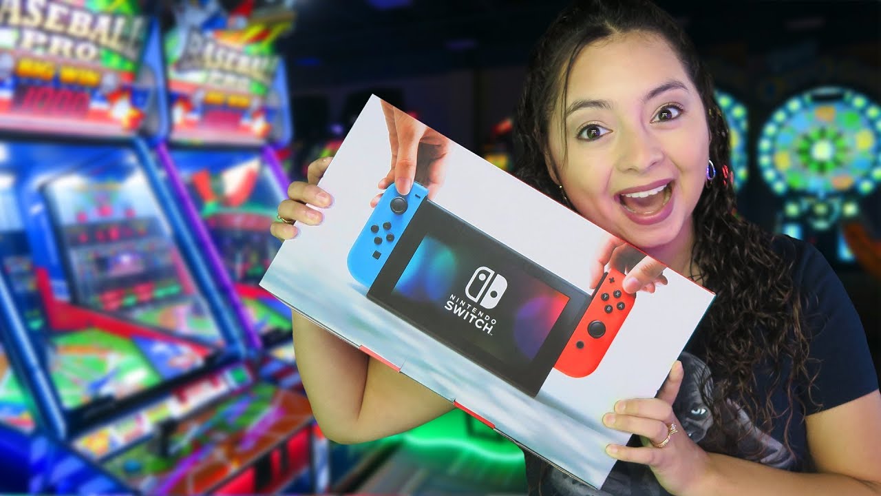 We won a Nintendo Switch at the arcade!
