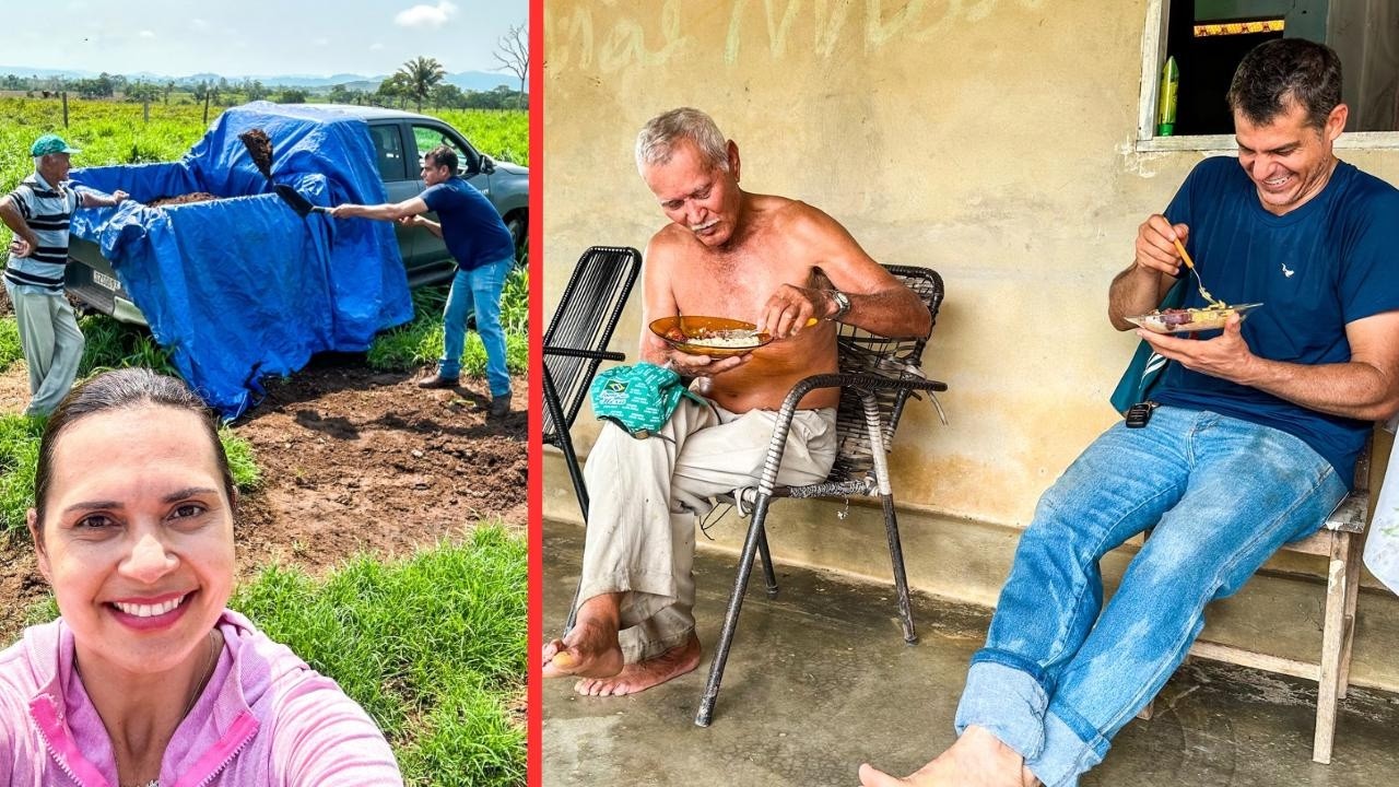 FUI NA ROÇA DOS MEUS VIZINHOS BUSCAR ESTERCO E SAÍ DE LÁ ALMOÇADO E CHEIO DE FRUTAS.