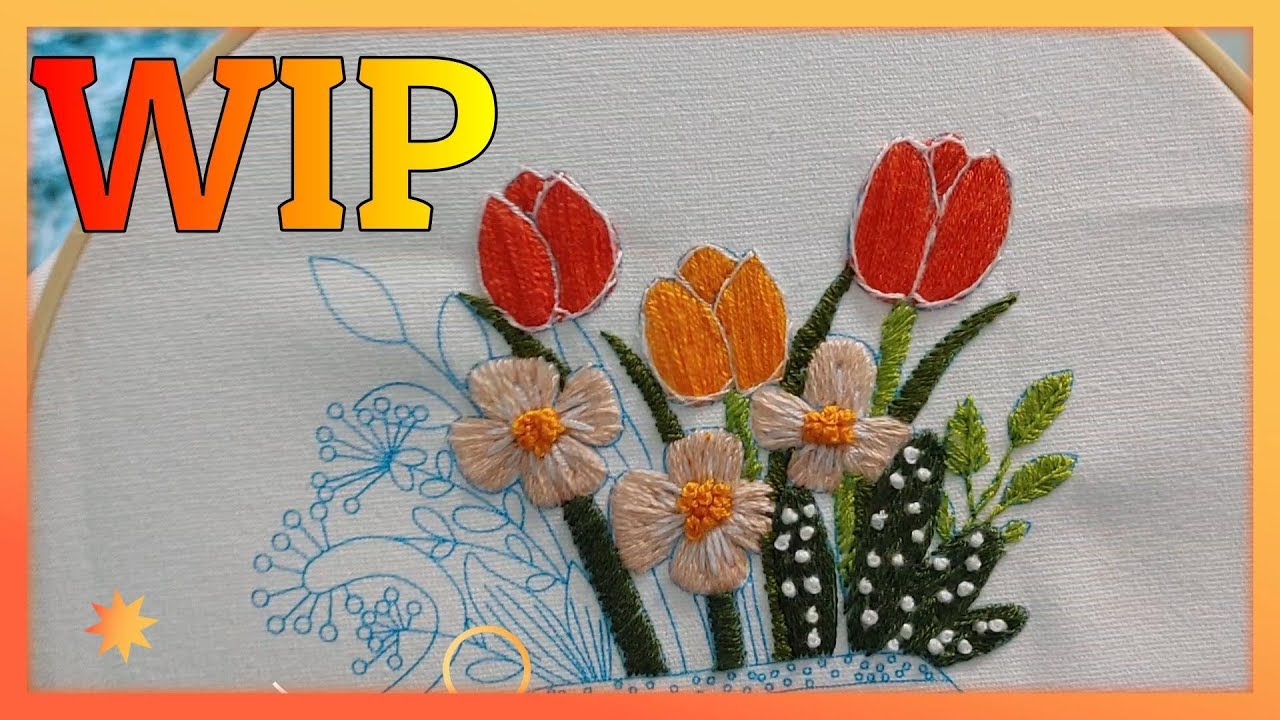 WIP/ Embroidered Flowers Cat #wipnchat #wip #embroidery #embroiderykit #needlecraft #cute #crafts