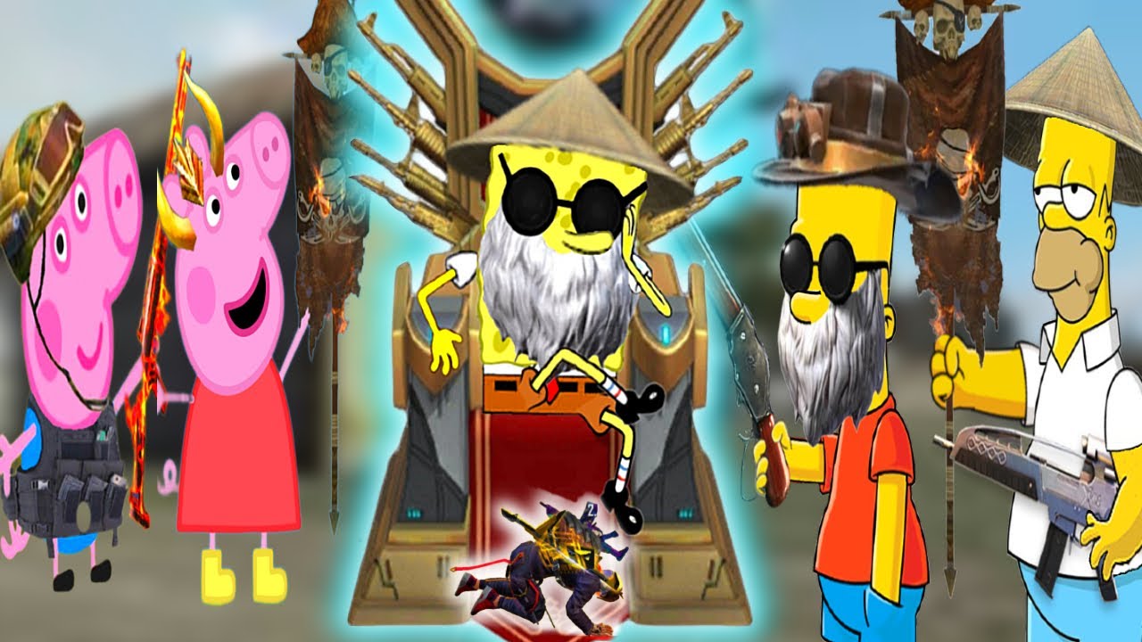 Rey Esponja vs Peppa pig, Bart, Homero PVP free fire// LocotronRD #freefire