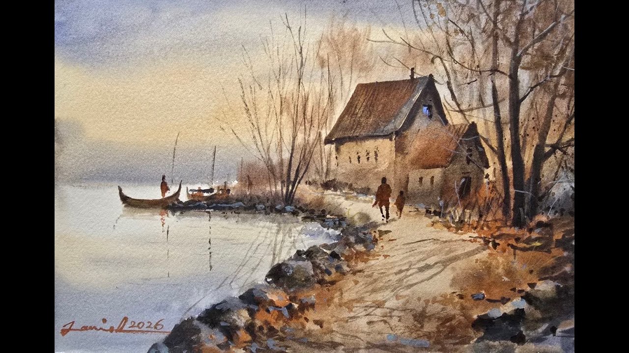 How to Paint Light and Reflection by the River - Watercolor Landscape