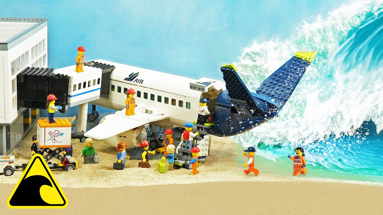 Lego City Airport Tsunami - Lego Plane - Dam Breach Flood Experiment - Plane Crashes into Airport