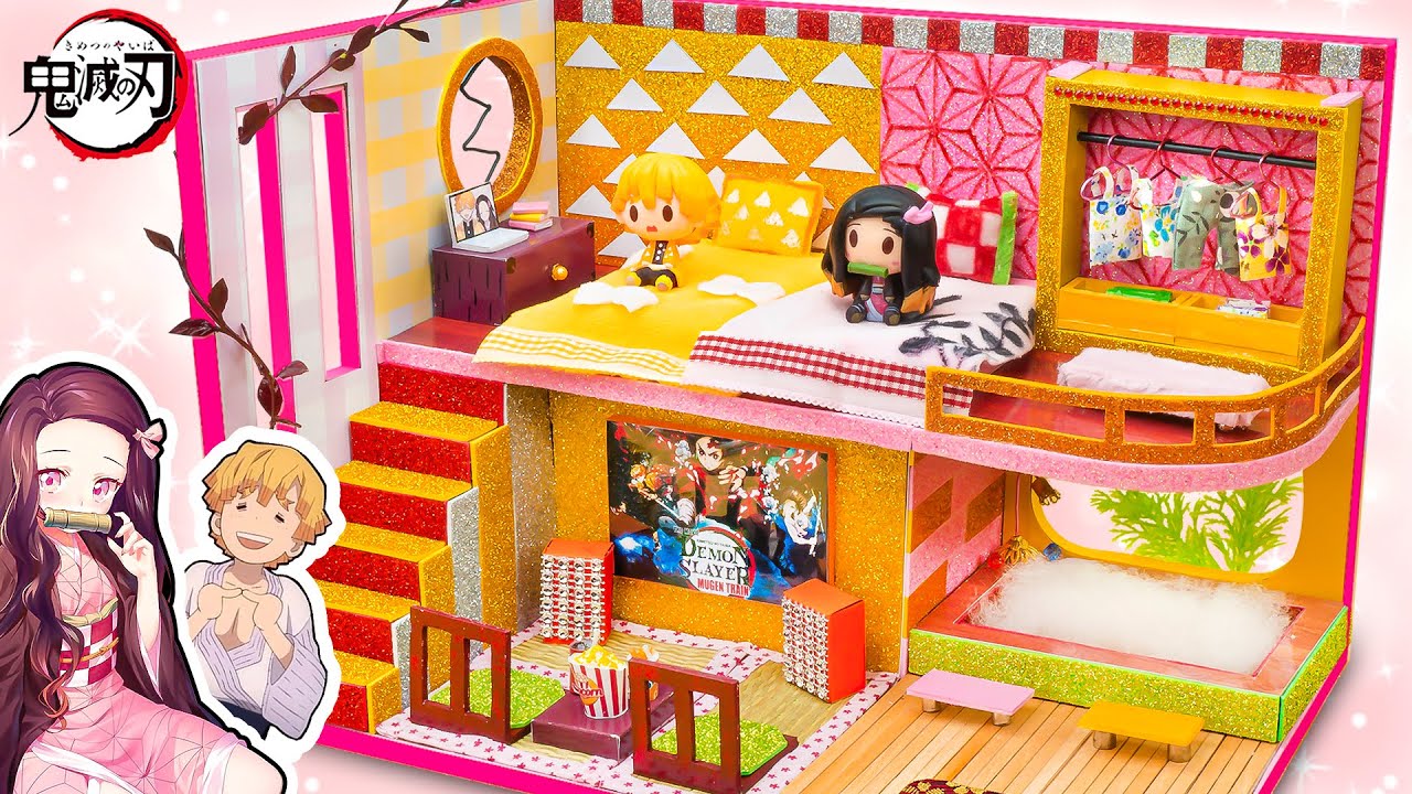 【鬼滅の刃】禰豆子と善逸のお部屋 💖 ぜんねずのミニチュアドールハウスをDIY 💖 きめつのベッド、小物を手作り工作【鬼滅の刃 DIY】#45