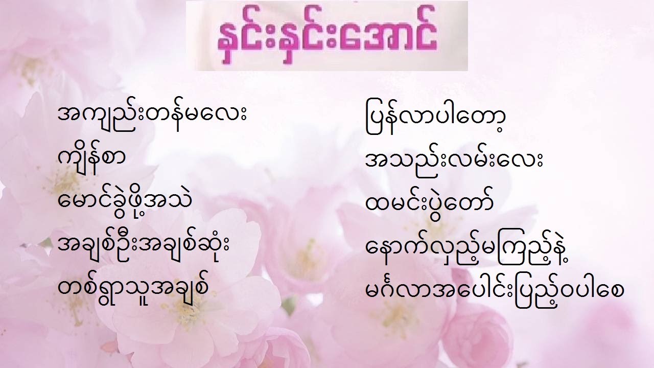 အကျည်းတန်မလေး,ကျိန်စာ,မောင်ခွဲဖို့အသဲ,အချစ်ဦးအချစ်ဆုံး,တစ်ရွာသူအချစ်,အသည်းလမ်းလေး,ထမင်းပွဲတော်
