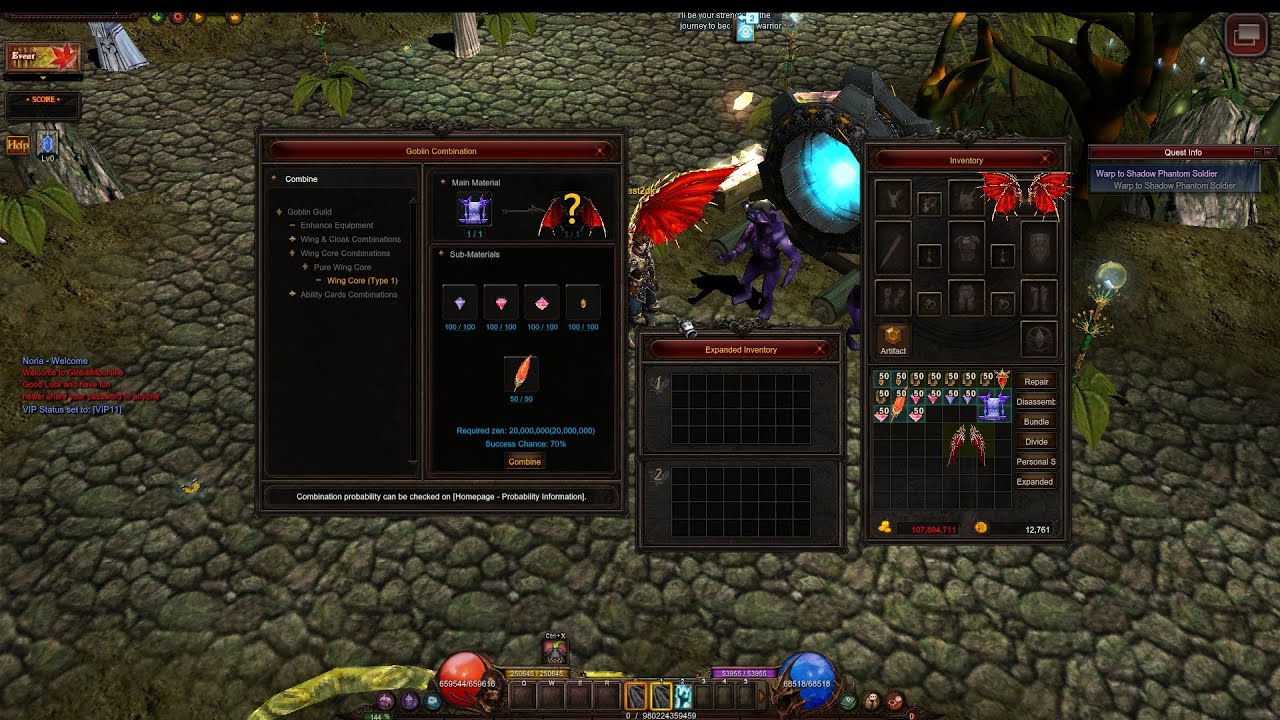 How to create Pure Wing Core - 5th Wings Mu Online